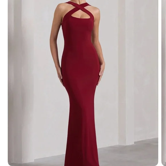 chinese dress ladies Kylie Red High-Neck Maxi Dress With Chiffon Skirt  Club L London